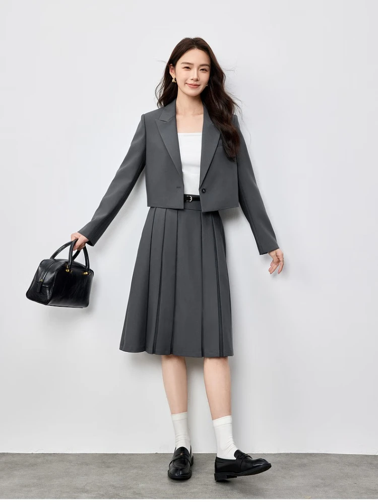 

SENTUBILA Blazer Skirt Suits Office Wear Autumn 2025 Woman Short Blazer Lapel Collar Long Sleeve Pleated A-line Skirt 151Z80110Z
