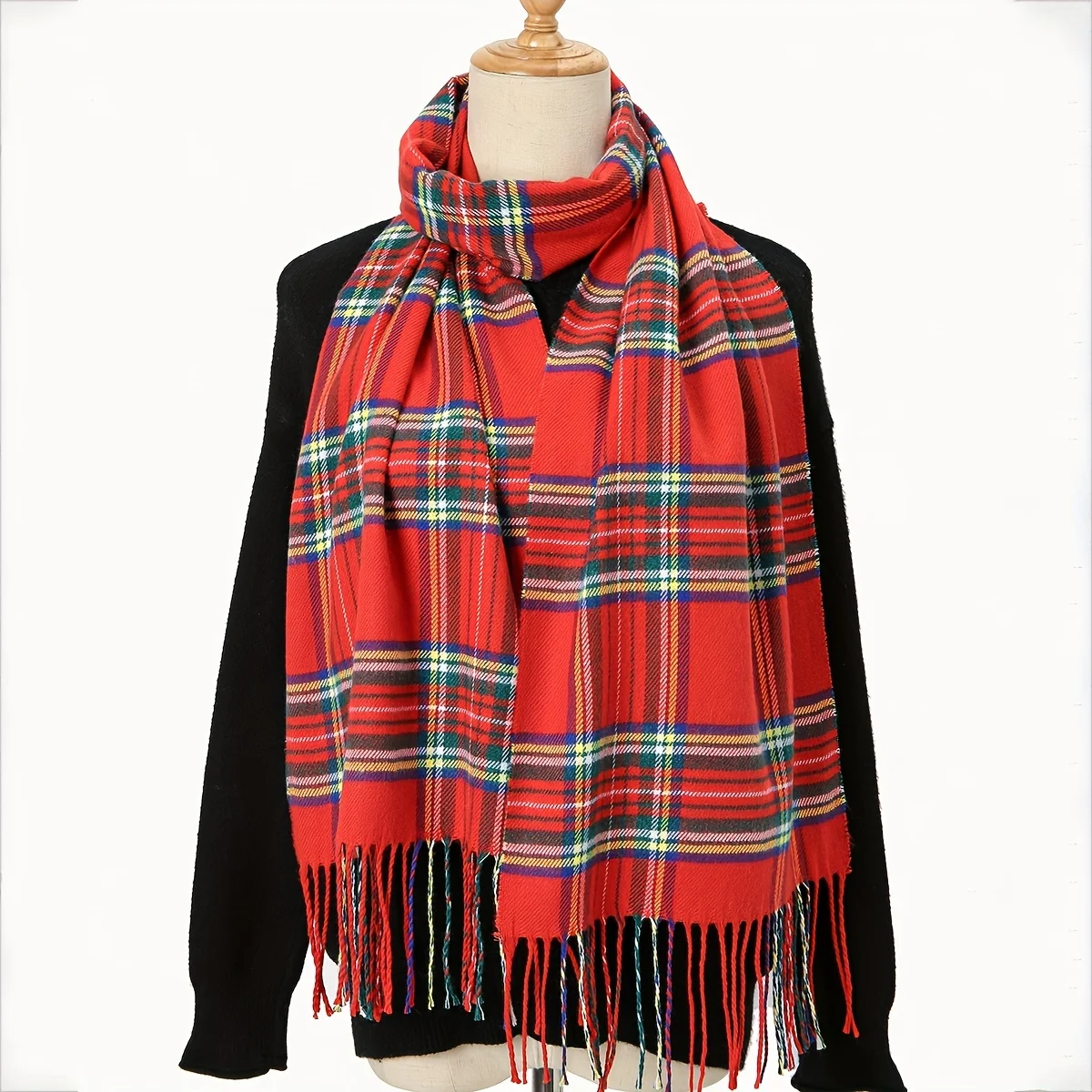 Long Striped Scarf Simple Thin Plaid Tassel Shawl Mature Warm Windproof Neck Scarf Casual Outdoor Unisex Scarf