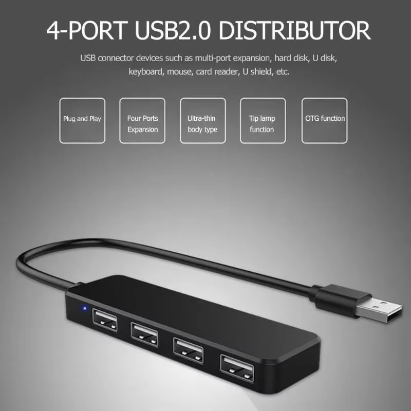 USB 2.0 Ultra-thin USB 2.0 Multi-USB 4 Port Splitter Hub Adapter Dock Expander PC Laptop Computer Accessories