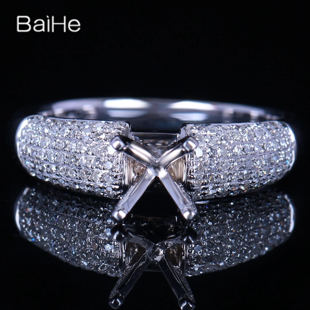 

BAIHE Real Solid 10K White Gold Round Cut Semi Mount Ring Women Men Office/career Trendy Fine Jewelry Making Halvmontert Ring