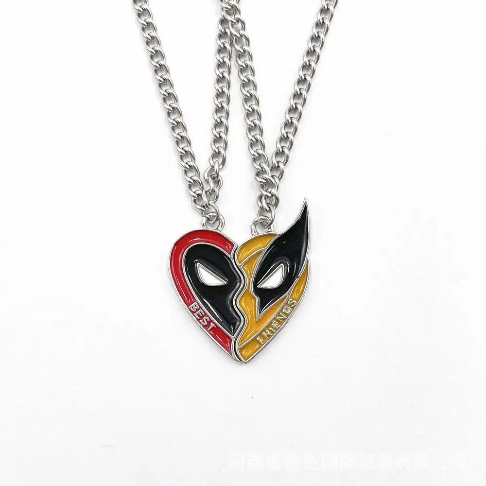 Movie Deadpool and Wolverine Best Friends Necklace Set Split Heart Matching Pendant Necklace for Women Men Cosplay Jewelry Gift