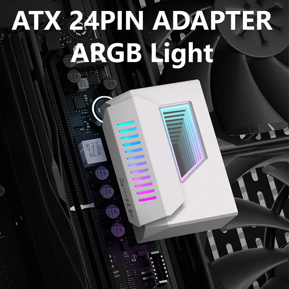 

ATX 24-контактный на 180-градусный адаптер питания ARGB Light Разъем питания «мама-папа» Кабель питания для материнской платы