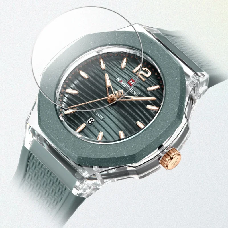 NAVIFORCE NF7127 ساعة نسائية أنيقة 5ATM مقاومة للماء بحزام سيليكون وعرض التاريخ وإضاءة ليلية للسيدات ساعة كلاسيكية #4