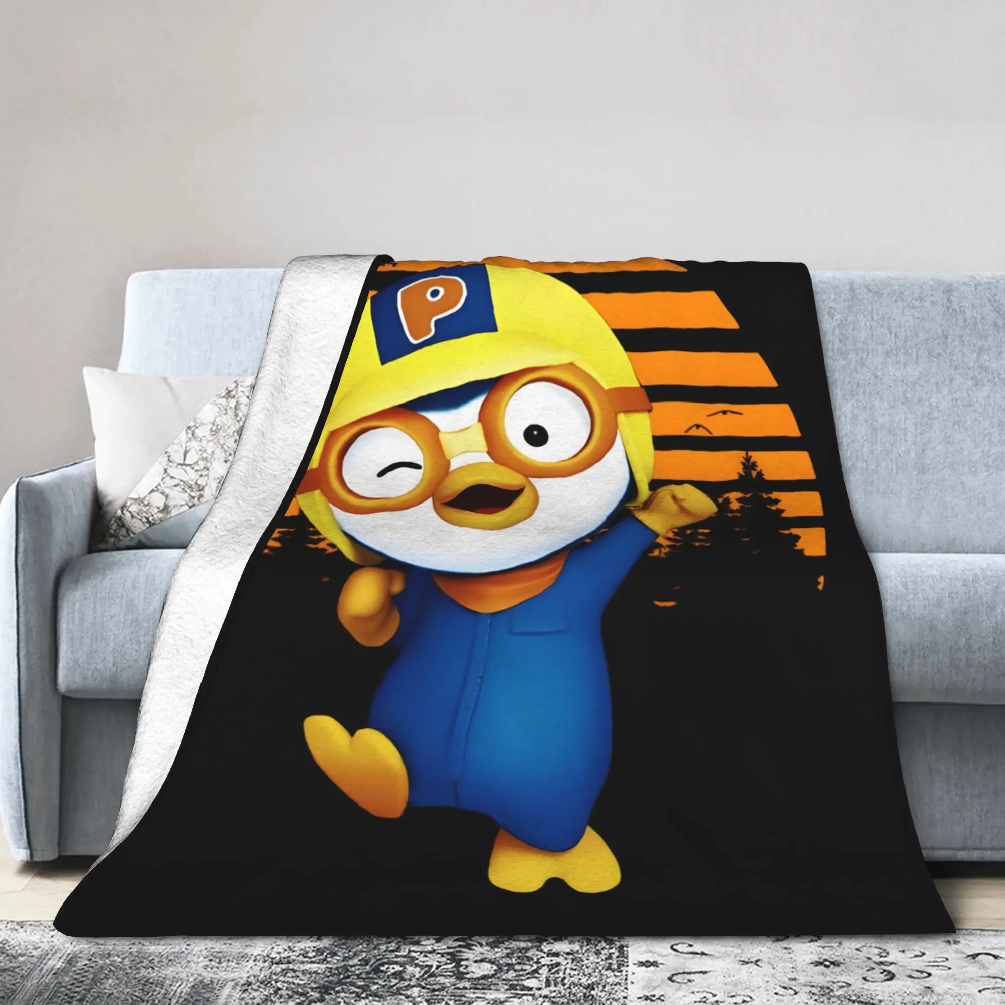 Pororos Vintage Cartoon  Knitted Blanket Plush Throw Blanket Summer Air Conditioning Decoration Soft Warm Bedsprea,