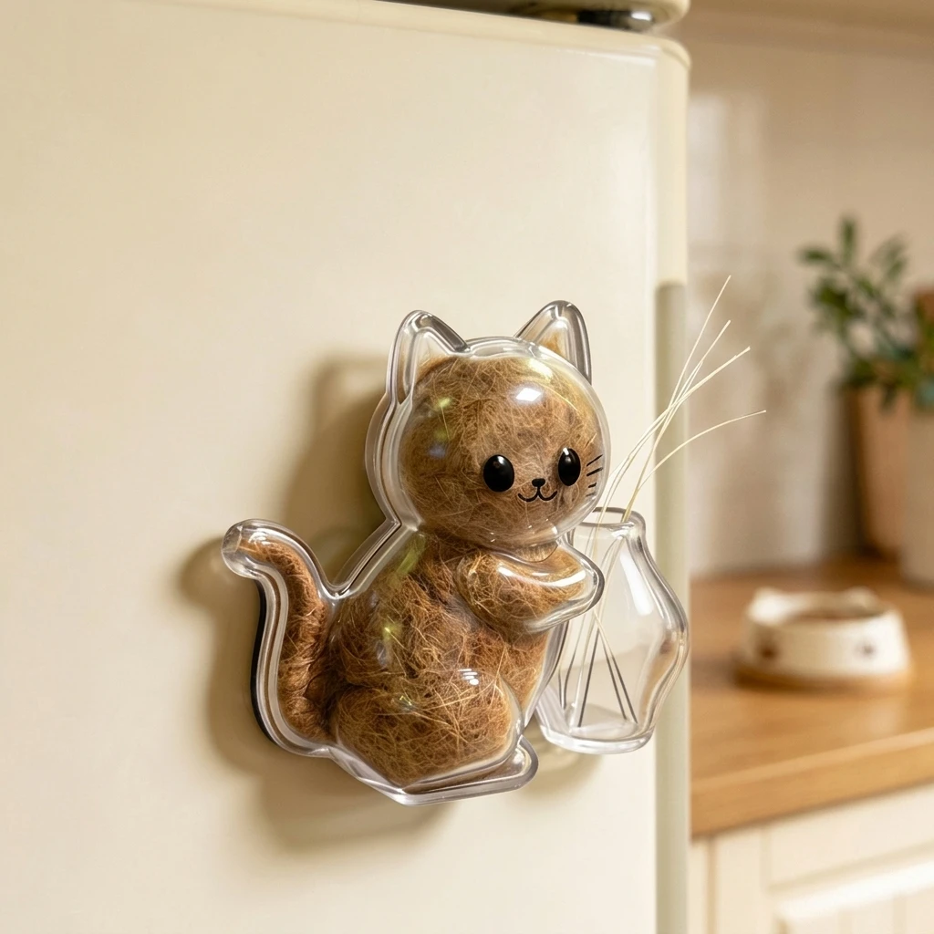 Cute Pet Hair Keepsake Box Transparent Whisker Preserver for Memorial Gift Cat Shape Magnetic Fridge Magnet Storage Case