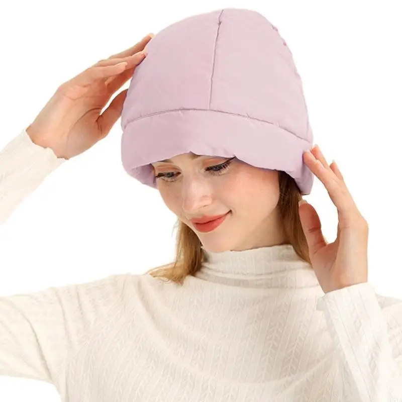 

L5YA Woman Thicken Bucket Hat Lightweight Down Filled Hat Warm Hat for Girls Shopping
