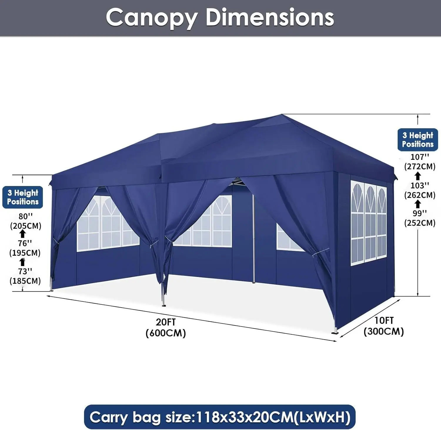 10x20 Pop Up Canopy Tent with 6 Sidewalls and Window, Ez Pop Up Instant Shade Gazebo for Outdoor Events, Party and Patio