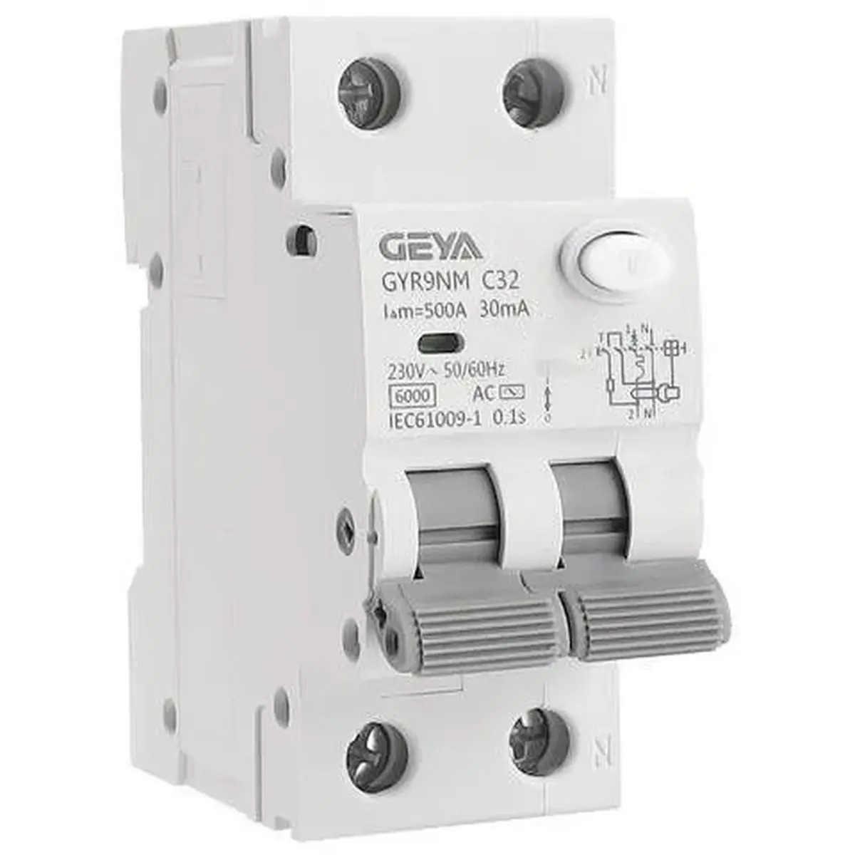 PHONE&GEAR  GYR9NM RCBO 2P Magnetic Circuit Breaker with over Current and Leakage Protection Din Rail 32A Type AC