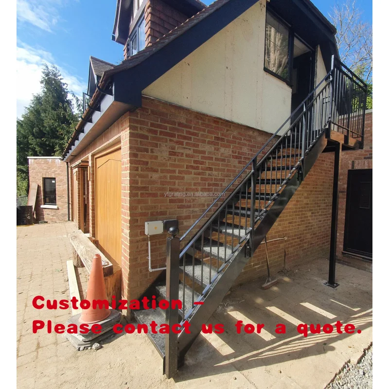 custom.Heavy Duty Outdoor Metal Staircase, Hot-Dipped Galvanized Steel Exterior Stairs with Anti-Slip Grating Treads Industr
