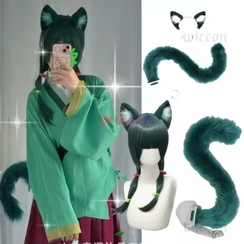 New MaoMao Cosplay Green Wolf Ear Headwear Furry Cat Ear Cat Tail Props Fox Ears Headband Anime COSPLAY Lolita Accessories