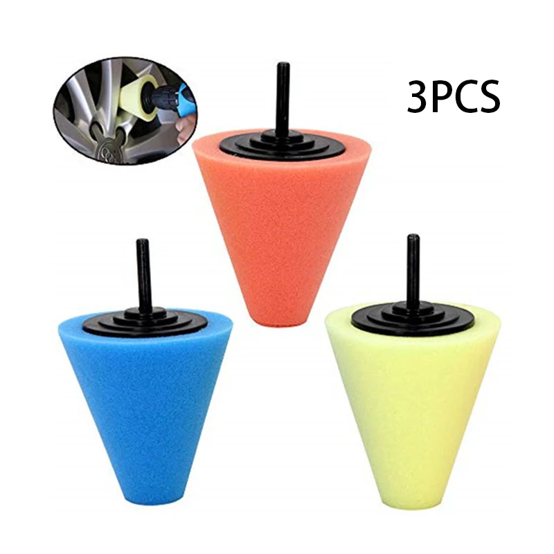 1 Set of 3 Pack Car Wheel Polishing Sponge for Electric Drill Polishing Ball Polishing Cone Car Wheel Polishing Sponge