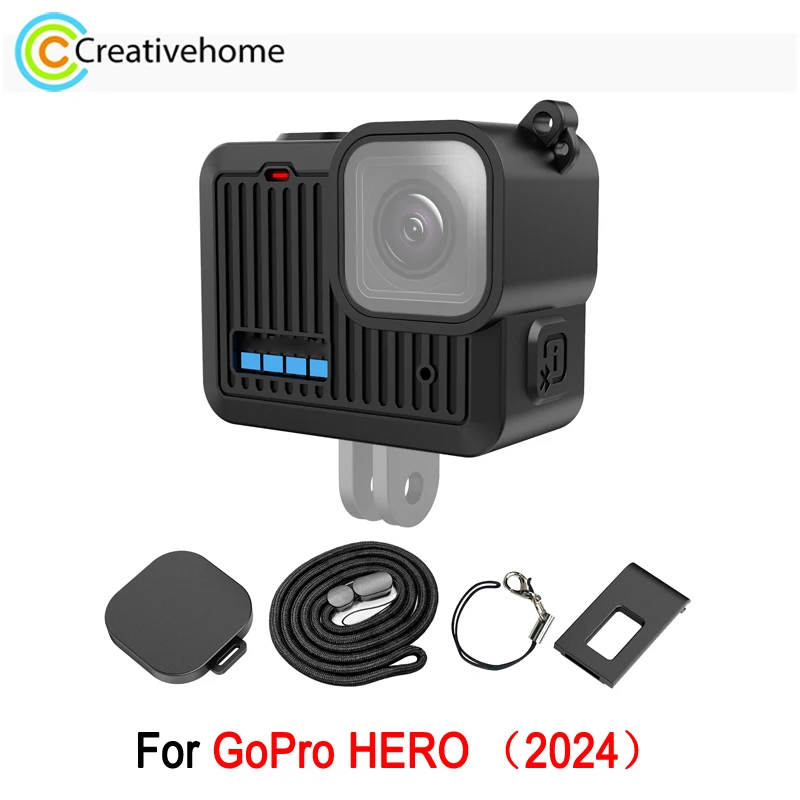PULUZ Silicone Protective Case For GoPro HERO (2024) Action Camera with Side Interface Cover & Wrist Strap & Lens Cap