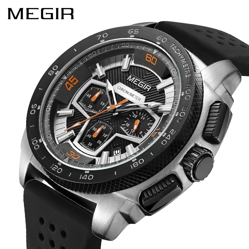 

MEGIR 2056 Men's Sport Quartz Watch Fashion Waterproof Silicone Strap Military Chronograph Casual Wristwatches Outdoor Fashion