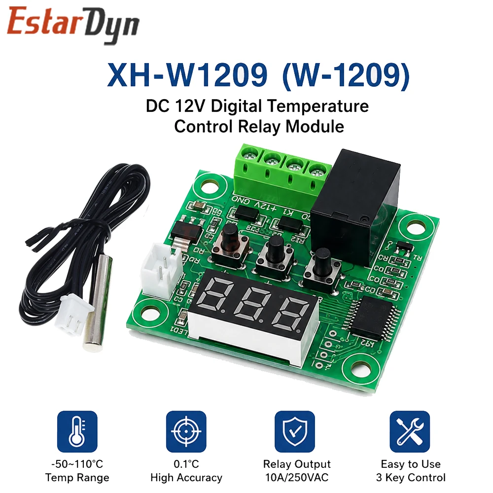 Estardyn W1209 12V Heat Cool Temperature Controller Thermostat Switch Red/Blue LED Display for Incubator Aquarium DIY