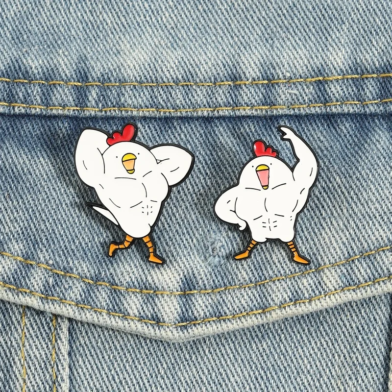 Bodybuilding Chicken Emaille-Pins, Cartoon-Broschen mit starken Muskeln, Anstecknadel, niedlicher, lustiger Schmuck, Geschenk für Freunde