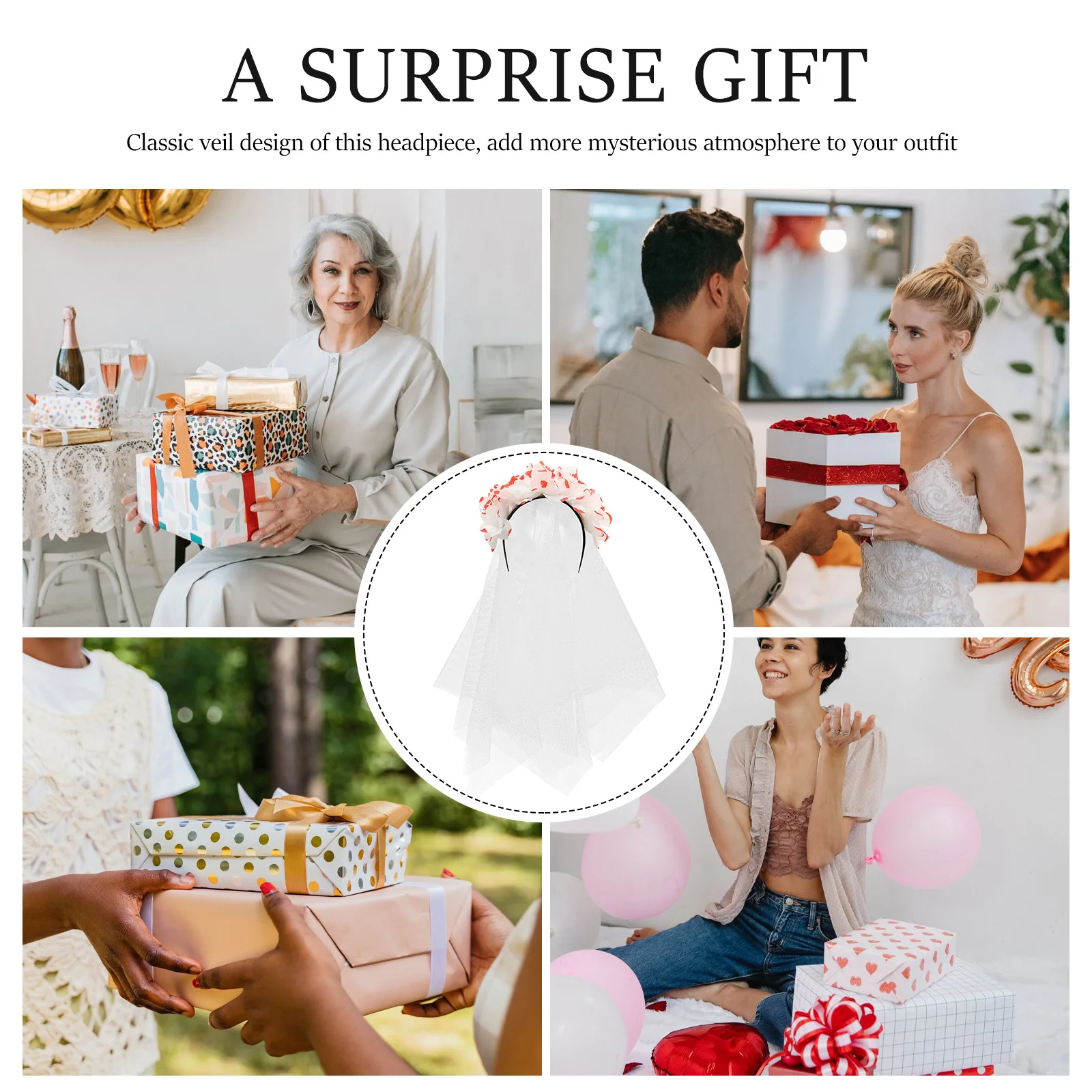 Czerwono-biała opaska z kwiatami róży, welon, kostium na Halloween, akcesorium do cosplayu, damski strój festiwalowy, unikalny kwiatowy dekor