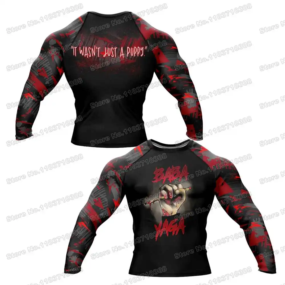 The Baba Yaga WWF Rash Guards Camisa de surf Camisas de praia Roupa de banho MMA BJJ Homens Jiu Jitsu Conjuntos de fitness
