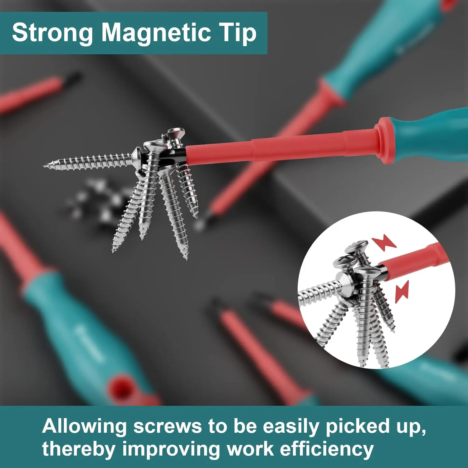 طقم مفكات براغي مكون من 6 قطع طرف مغناطيسي مع منظم - 3 فيليبس و3 مشقوق، أطراف فولاذية CRV، طقم مفك براغي معزول للكهربائي #3