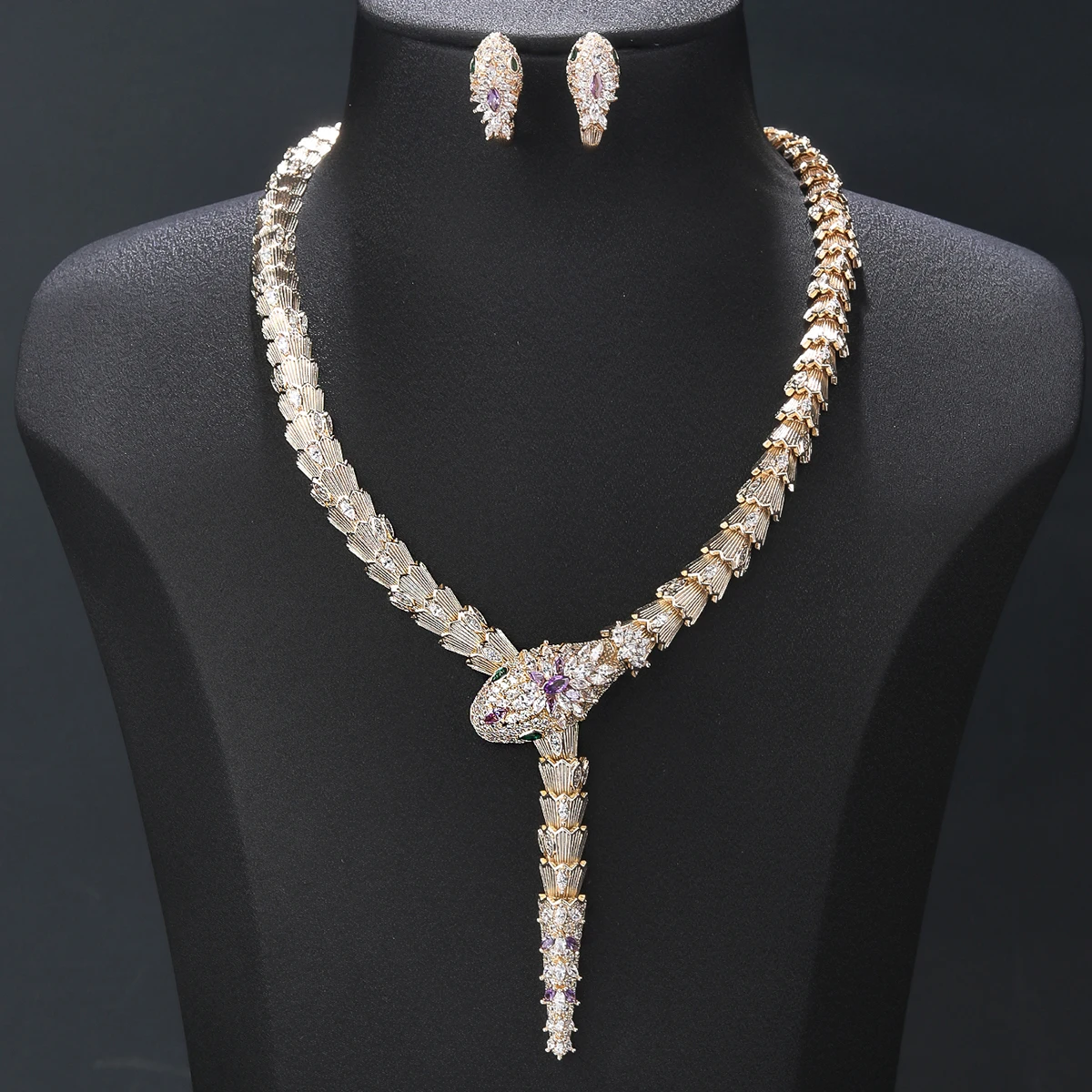 Fashion Cubic Zirconia Animal Snake Necklace Earrings set Women Party Jewelry Costume Accessories CN11449