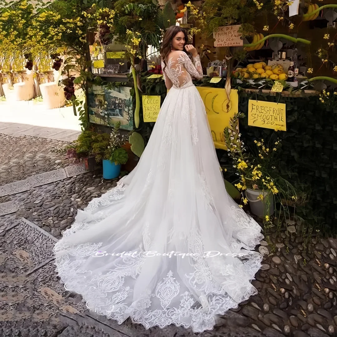 Personalizado 2026 elegância sereia vestidos de noiva o pescoço manga longa renda vestido de casamento de alta qualidade vestidos de noiva princesa