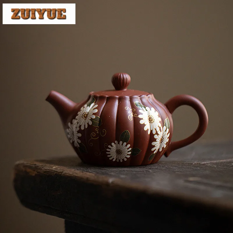 

110ml Handmade Purple Clay Teapots Handmade Chrysanthemum Petal Pot Raw Ore Zhu Mud Kettle With Filter Zisha Tea Set Teaware