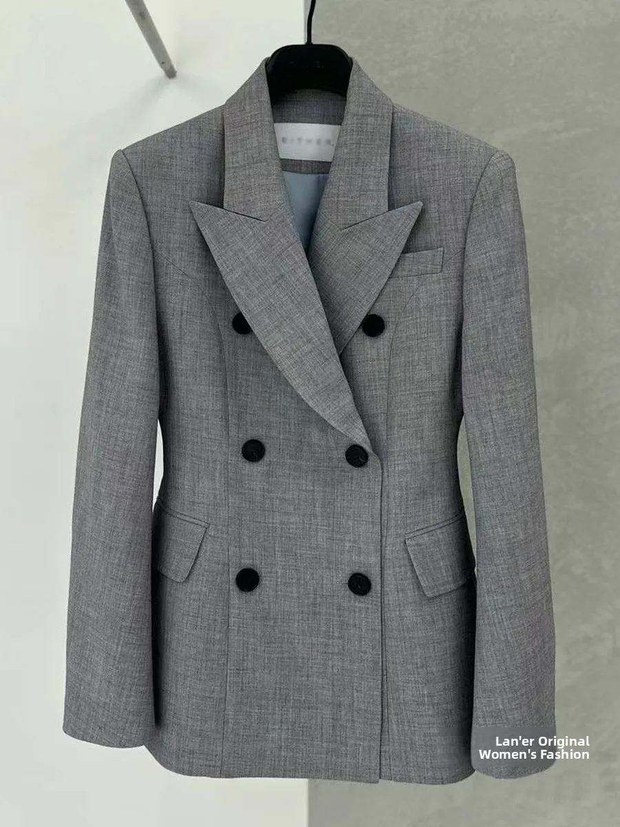 Gray Suit Jacket Women's Spring 2025 New Korean Version High Waist Inseam Small Casual Elegance West Style Commute Wind