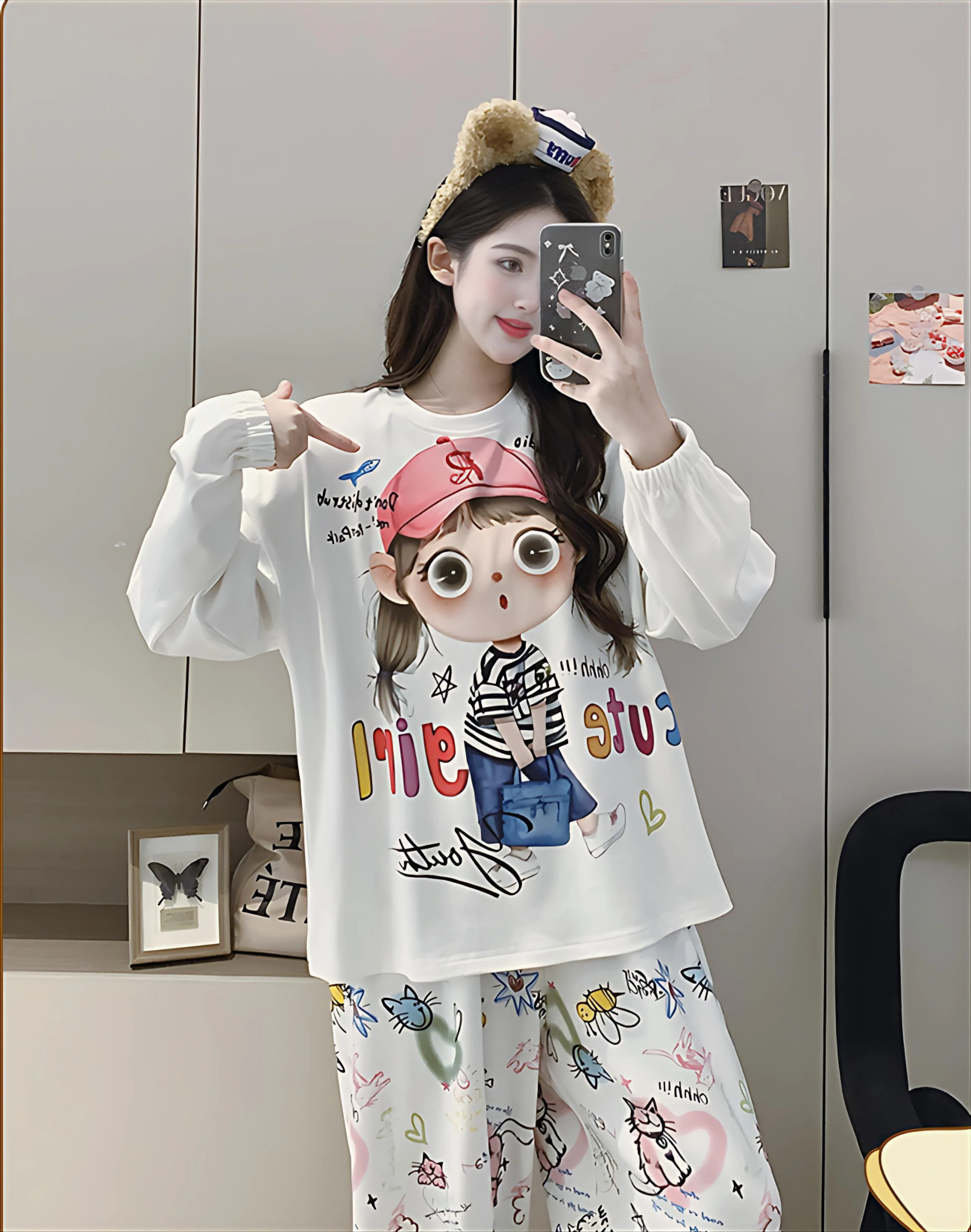 

Pajama Sets Y2K Warm Women Shrink Resistant Polyester Blend Long Sleeve Homewear Full Length Durable Easy Care Practical Winter