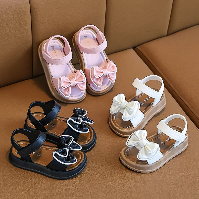 2026New Fashionable Girls Sandals Summer Bow Princess Sandals 3-14 Years Old Students Children Outside Wearing Versatile Sandals