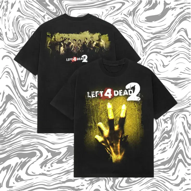 Left 4 Dead 2 T-Shirt, Valve Zombie Shooter Tee, Retro Gaming Shirt Horror Video Game T-Shirt Gamer Gift Heavyweight Cotton Tee