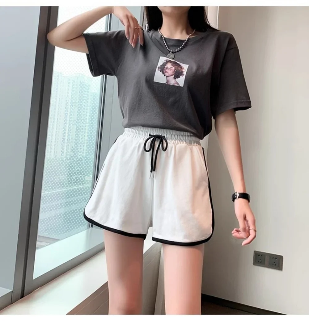 

2025 Summer New Striped Drawstring Casual Shorts for Women's Fashion High Waist Outdoor Fitness Exercise Home Yoga Shorts