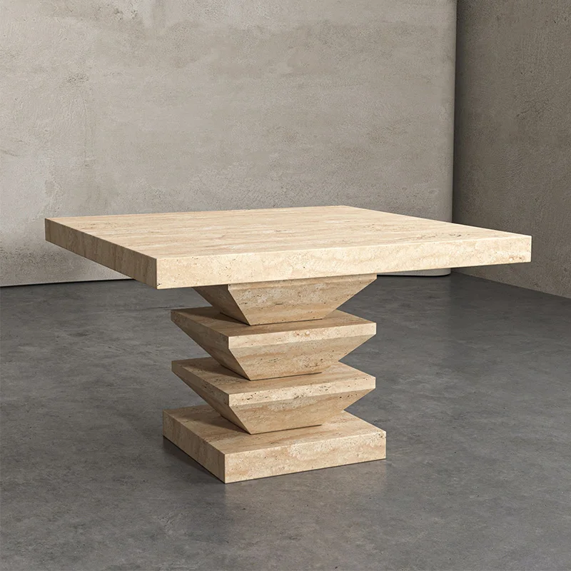 S@ High Quality Custom Travertine Dining Table with Oval Groove Base