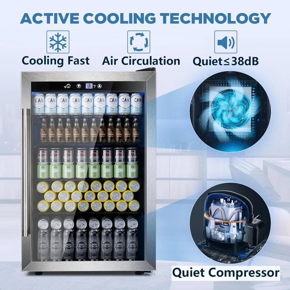 Frigorifero e frigorifero per bevande, frigorifero per bevande 145 lattine con termostato regolabile, mini frigorifero con porta in vetro in acciaio inossidabile