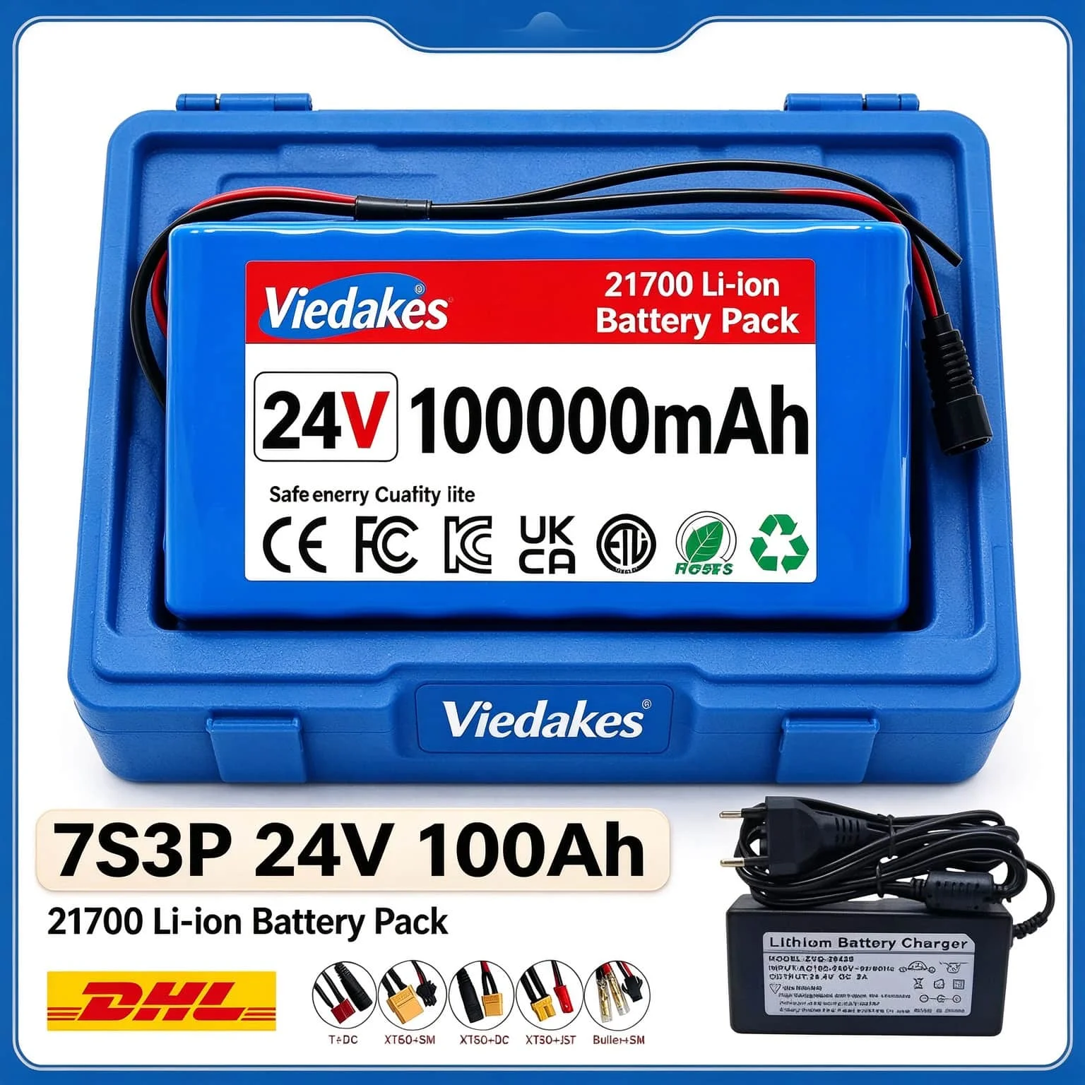 24V Large Capacity 100Ah 21700 Li-ion Battery Pack Built BMS Multi Protection for Mobility Scooter RV Off Grid Power Supply