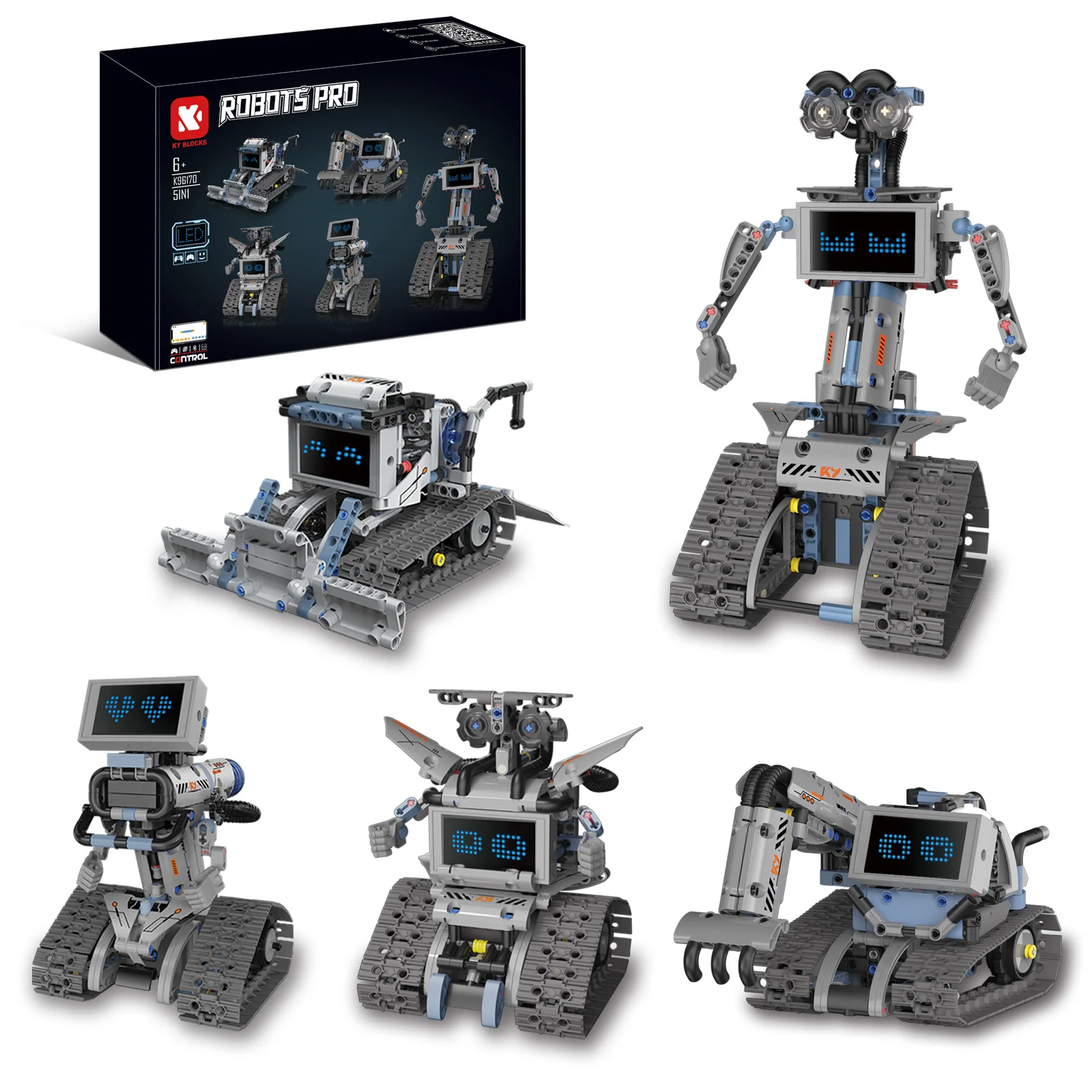 5 in 1 City Technical Remote Control Deformed Robot Building Blocks Programmable APP RC Vehicle Excavator Bulldozer Bricks Toys