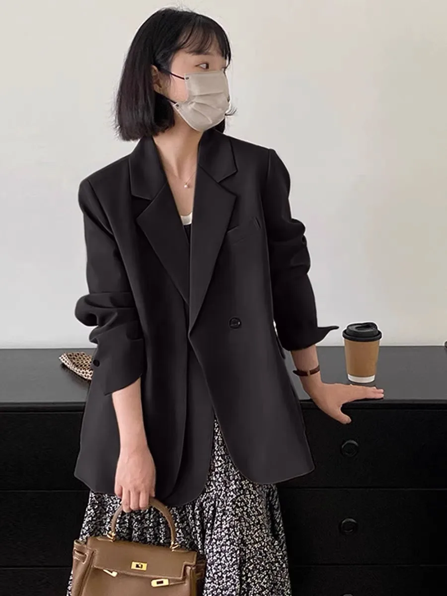 Dames Blazer Groen Oversize Koreaans Chic Lente Modieus Stand Pad Straat Eén knop Capabel Woon-werkverkeer Blauw Hoog Klassiek