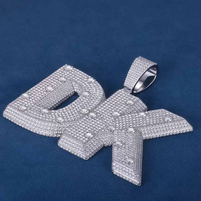 Custom Iced Out DK Pendant Necklace – Full Crystal Bling Letter Jewelry for Men Women, Hip Hop Style