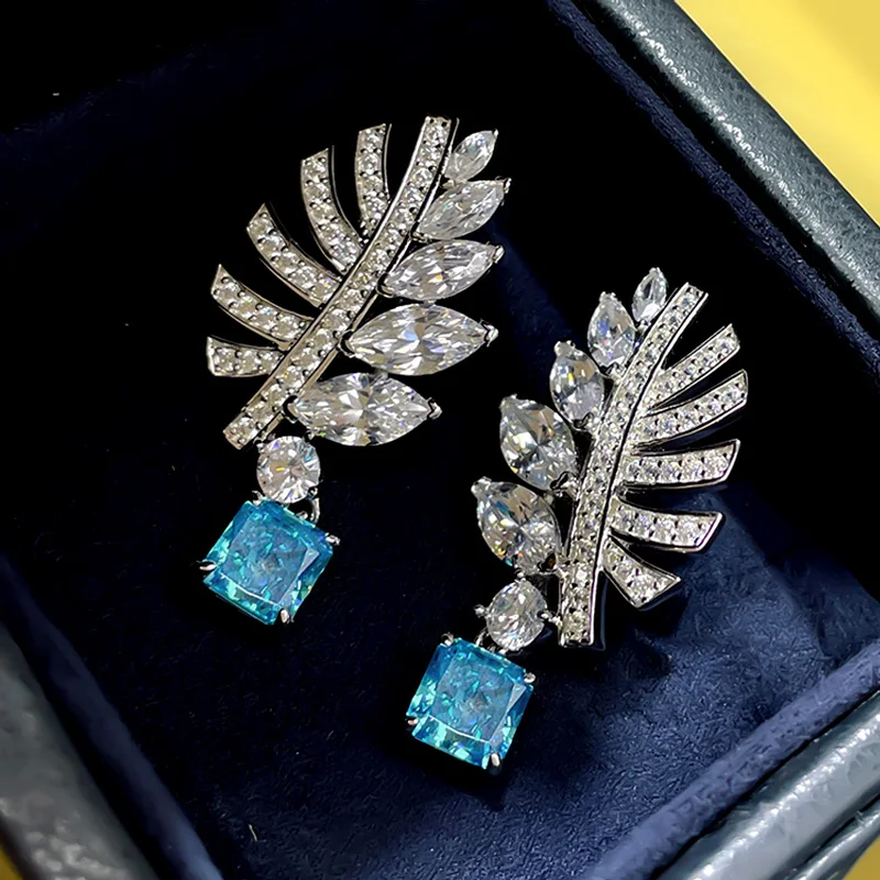 Huitan Sparkling Leaf Shaped Drop Earrings with Sky Blue CZ Ear Accessories for Women New Arrival 2023 Wedding Trendy Jewelry