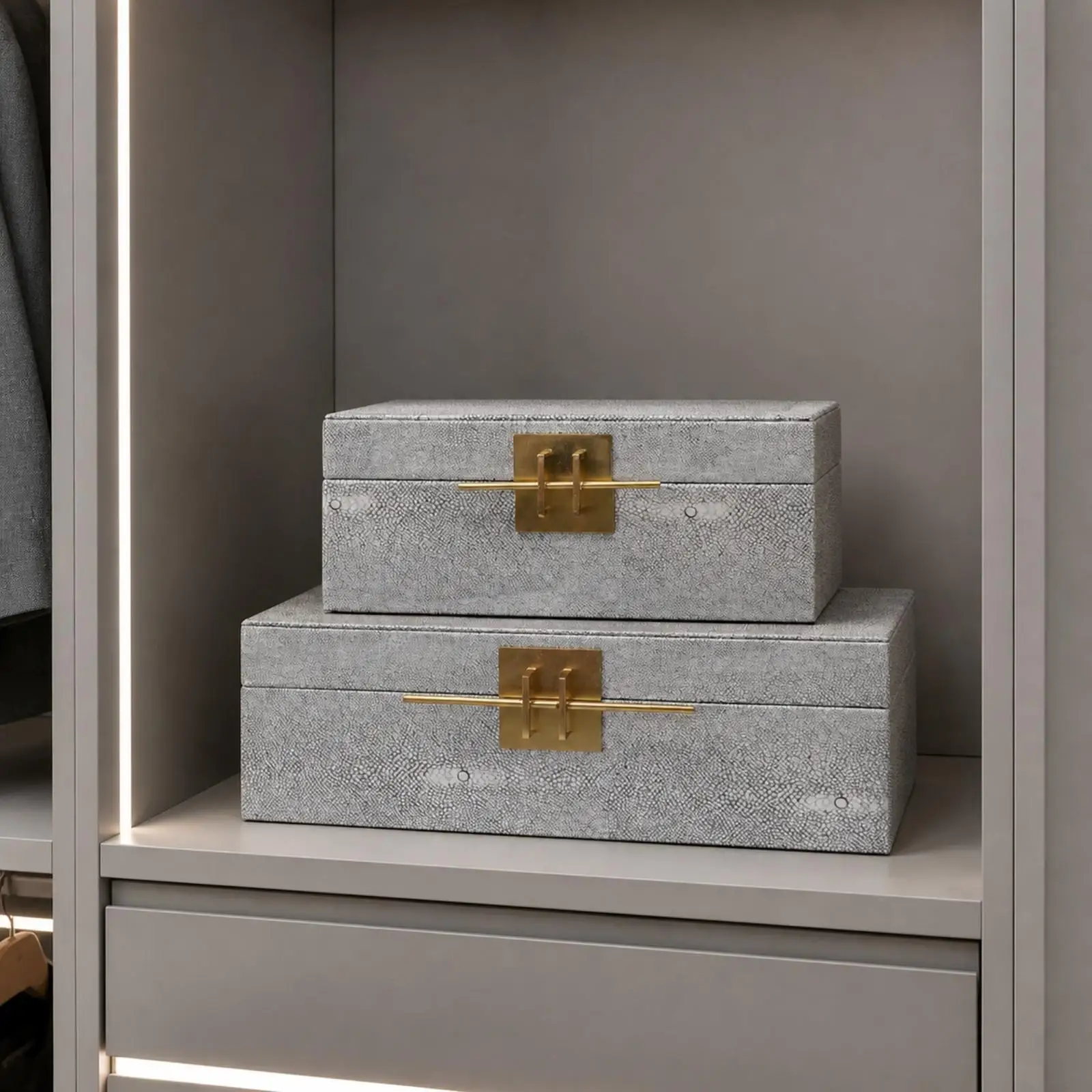 2 Pieces Rectangular Jewelry Storage Box with Fitted Lid Minimalist Jewelry Box with Gold-Tone Clasp Elegant Sleek