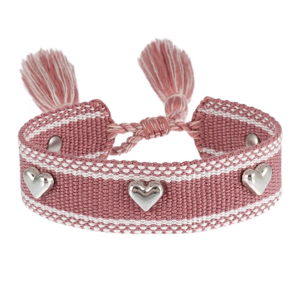 Heart Shaped woven bracelet Pattern Bracelet Friendship Handmade Braided Rope Wrist String Chain Cotton Wristbands For Women