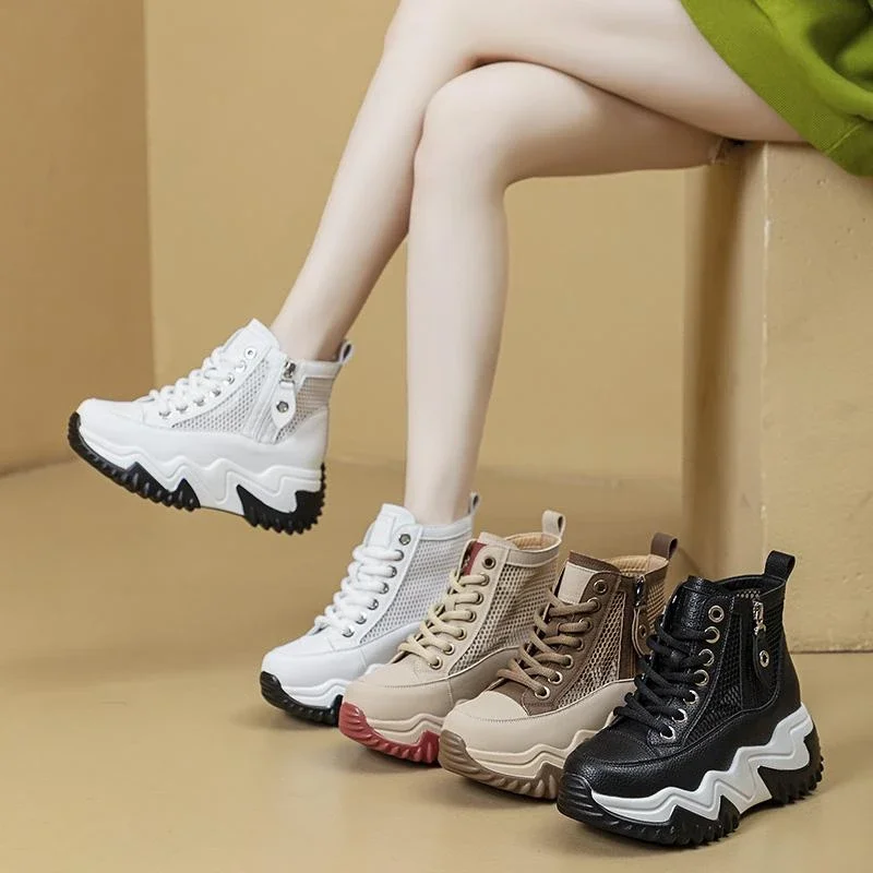 Mesh Women Sneakers Platform Flats Hollow Sport Shoes 2025 Trend Lace Up Casual Running Shoes Autumn Breathable Mujer Zapatos