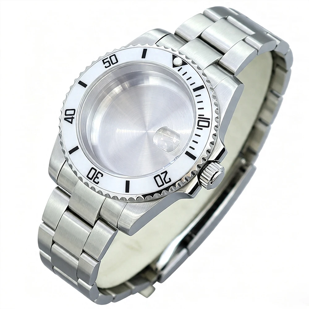 40mm Diving 8215 Watch Case SUB White Bezel Sapphire For NH35 NH36 NH34 Miyota8215 DG2813 ETA2824 Watch Accessories Slide Buckle