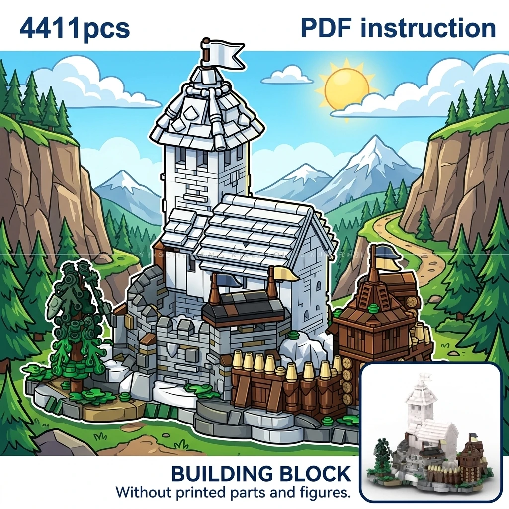 

MOC Miniature Medieval Castle Keep Extension Kit Building Blocks Micro Scale Fortress Tower Display Model Adult Brick Toy Set
