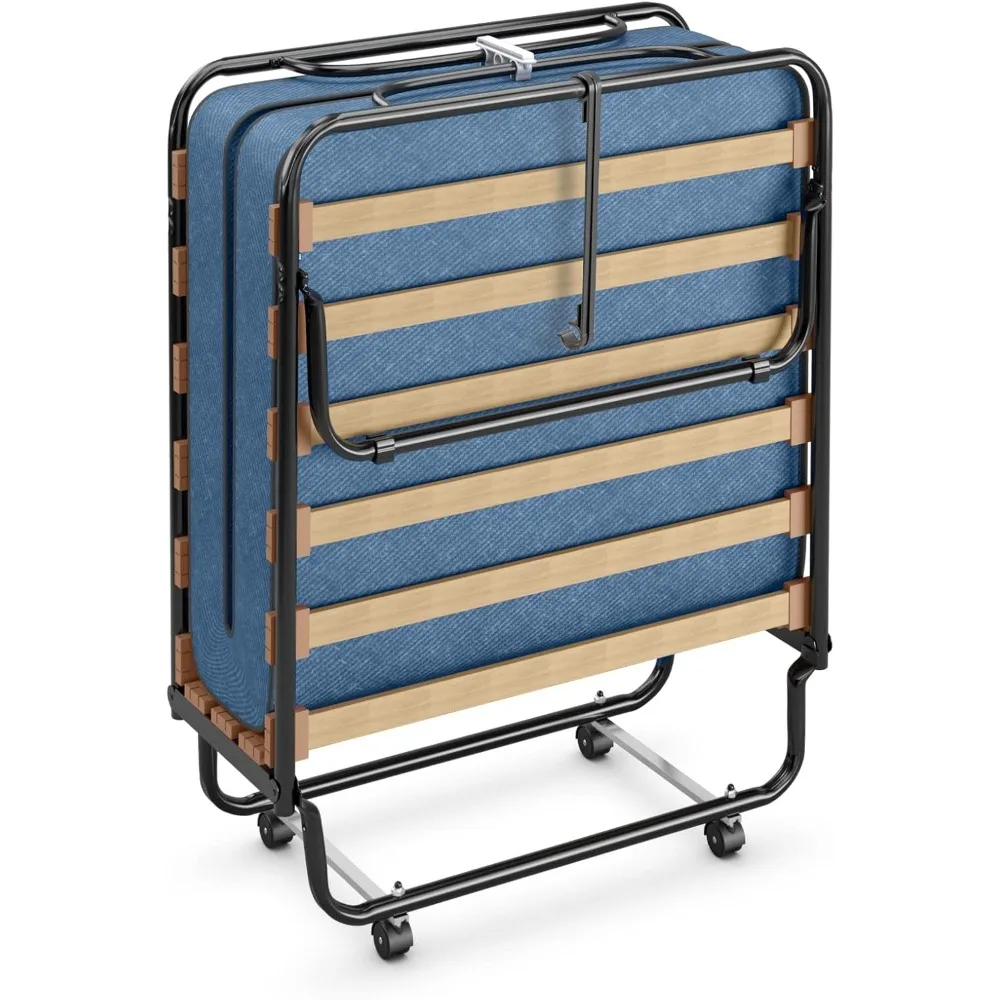 Folding Bed with Mattress for Adults, Rollaway Guest Beds w/Memory Foam Mattress & Metal Frame,