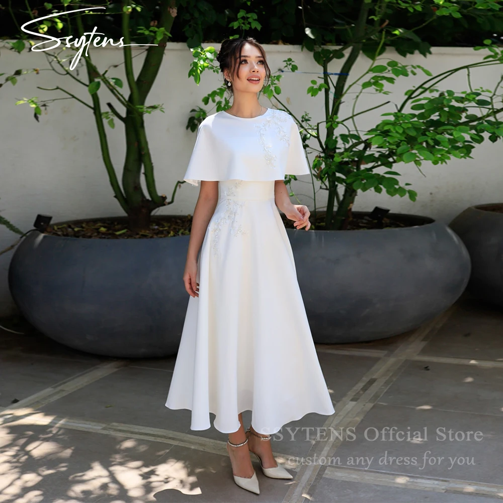 

SSYTENS Elegant Simple Satin Wedding Dresses With Cape Jacket 2026 Bride Gown Appliques Engagement Bridal Party Dress Customized