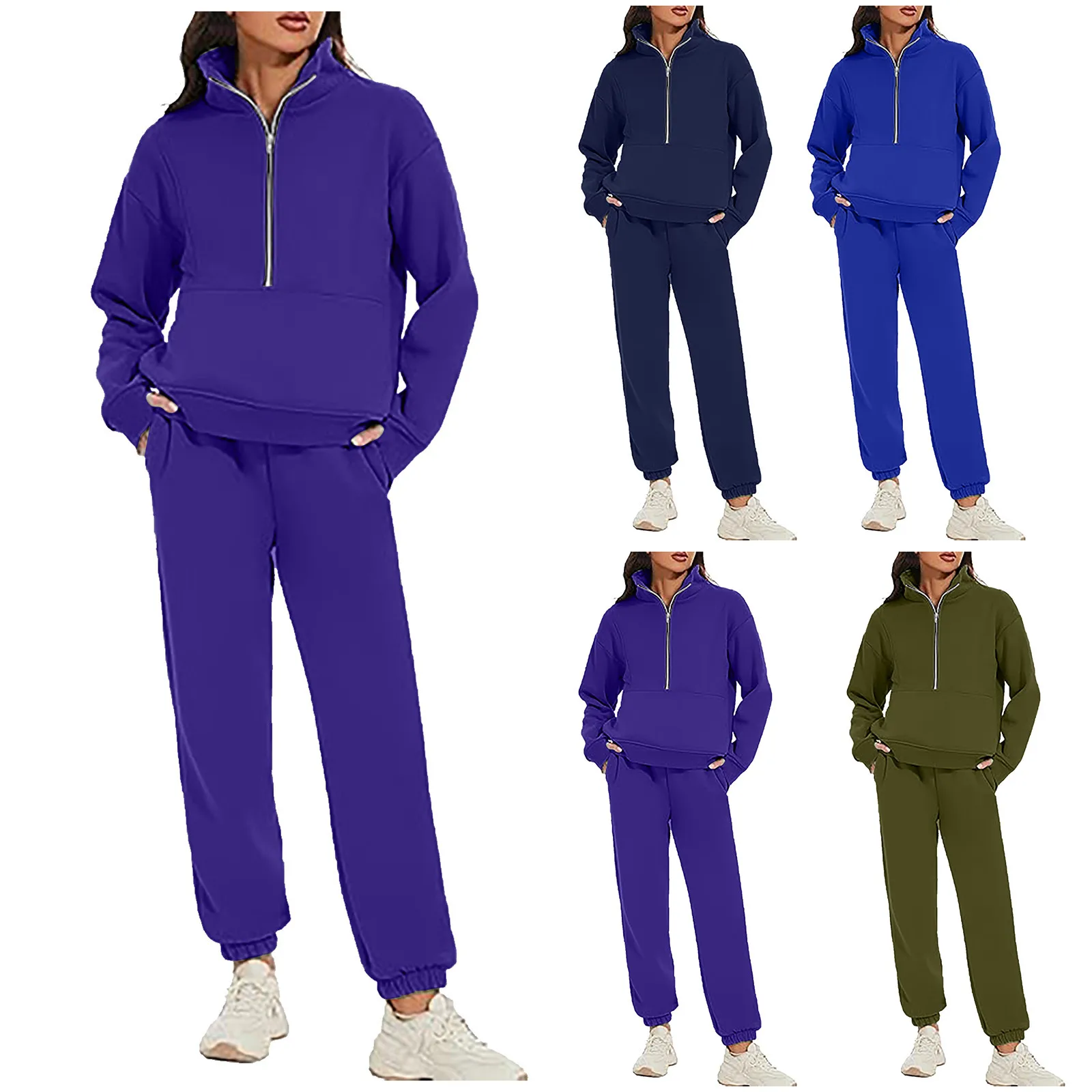 Autumn Winter Women\'s Tracksuit with Zipper Oversize Fleece Casual Two Piece Set Women Classic Sports Trouser Suits for Women