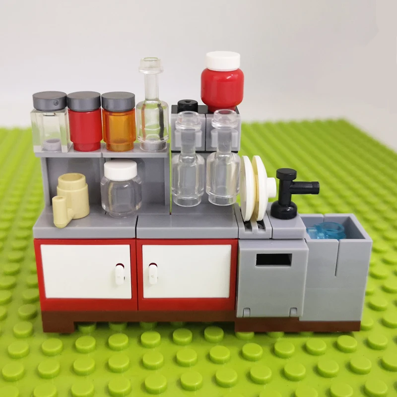 MOC-Bausteine, Möbel und Dekorationen für Wohnzimmer und Schlafzimmer – Bett, Bücherregal, Sofa, Computertisch, kleine Pflanzgefäße, Spielzeugmodelle. – Detail 17