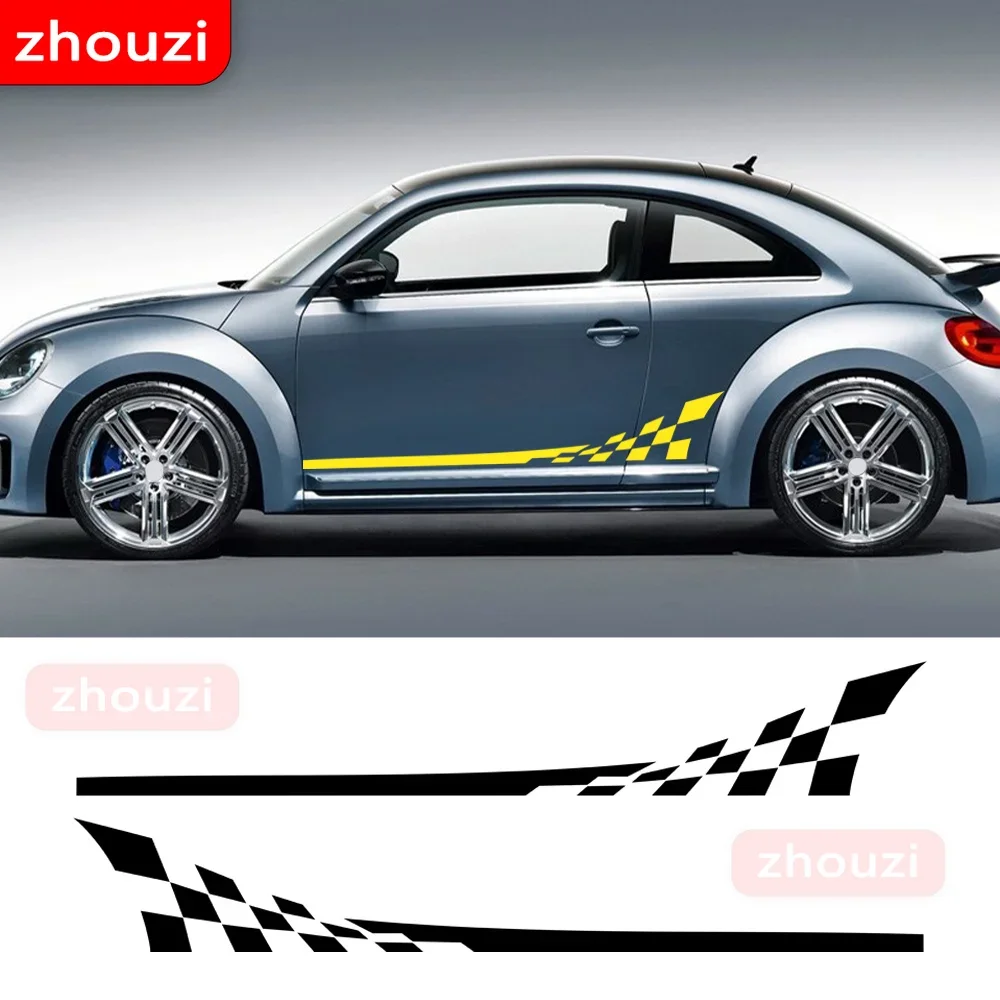 

For Volkswagen Beetle 2011-Present Accessories 2pcs Car Styling Checkered Flag Door Side Stripes Body Vinyl Decal Stickers