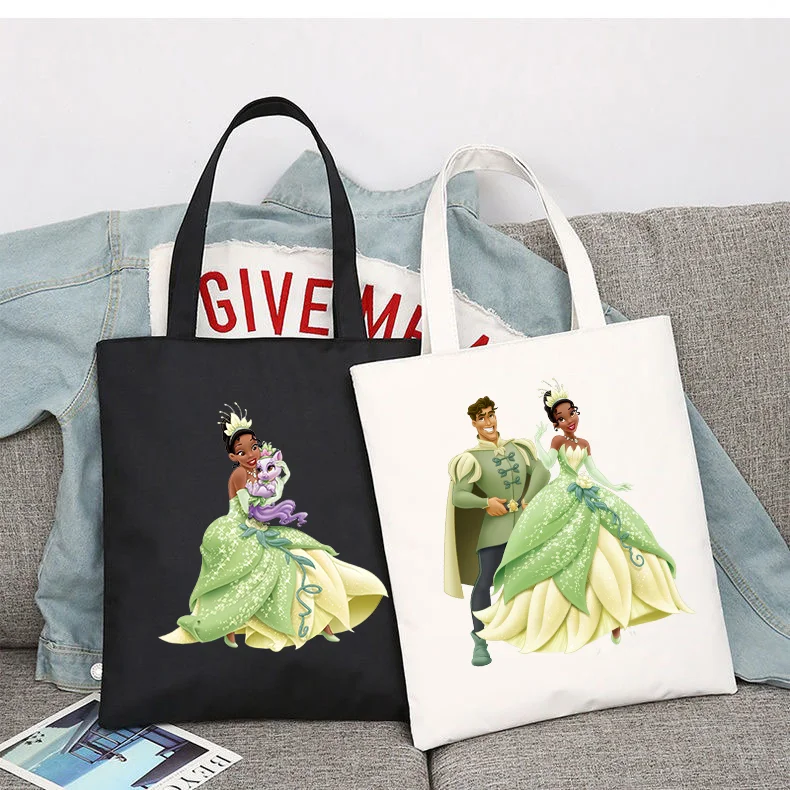 The Princess and the Frog Shopping Bag Handbag Foldable Reusable Cloth Shopper Harajuku Bag Student Canvas Tote Bag