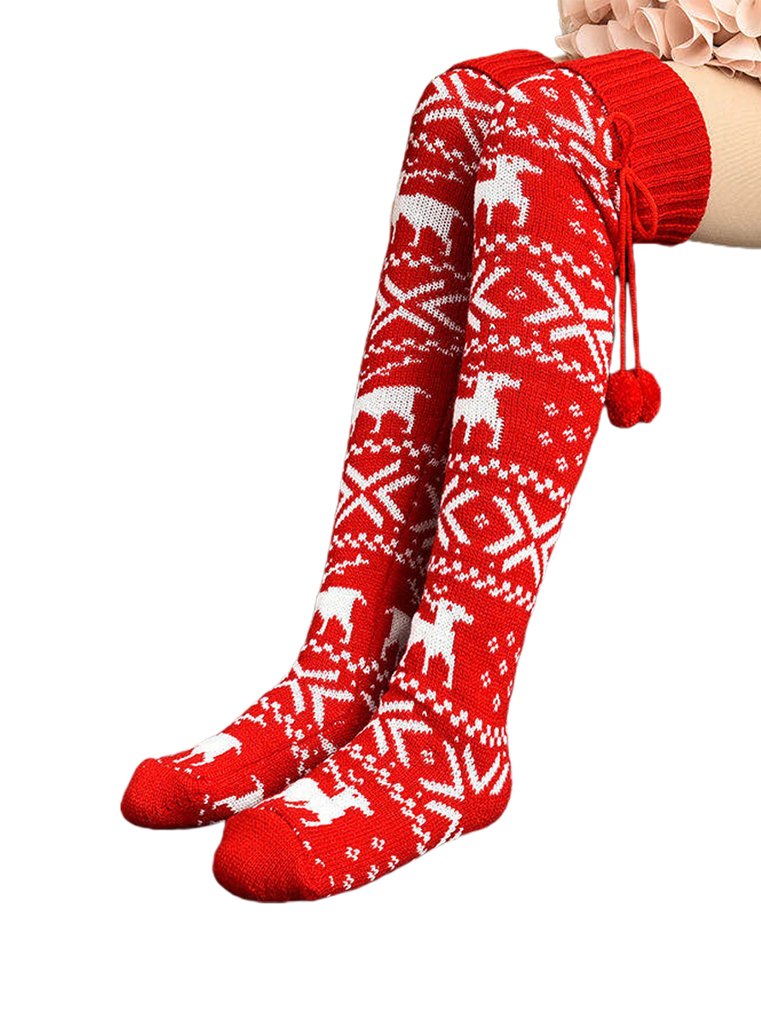 Christmas Stockings Women Sexy Christmas Party Printed Knee Stockings Thigh High Overknee Stockings in Festive Red and Green