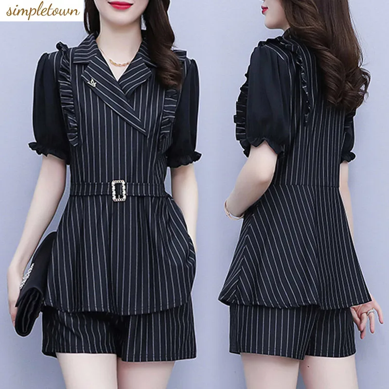 Spring/Summer Women's Set New Korean Stripe Fashion Trendy Set Slimming High End Elegant Women's Two Piece Set